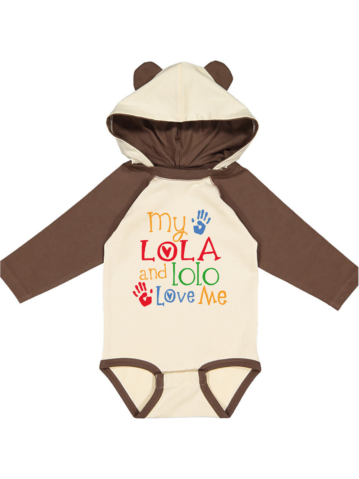 Inktastic My Lola And Lolo Loves Me Grandchild Newborn Long Sleeve Bodysuit Unisex Natural Brown W Ears Newborn Walmart Com