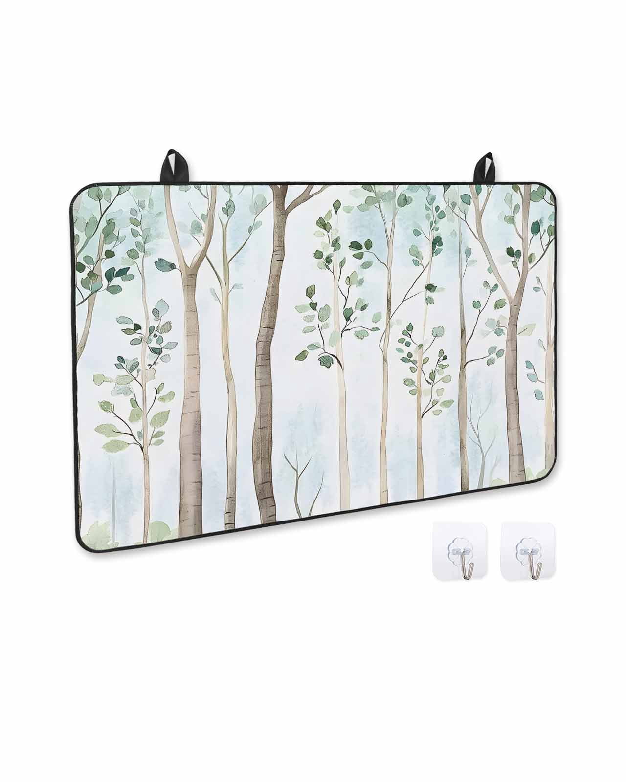 nqOlkjepod Large Induction Cooktop Protector Mat 36"x21", Green Forest Stove Top Covers for Electric Stove, Watercolor Tree Branches Decorative Stove Burner Cover Mats, Glass Top Stove Cover