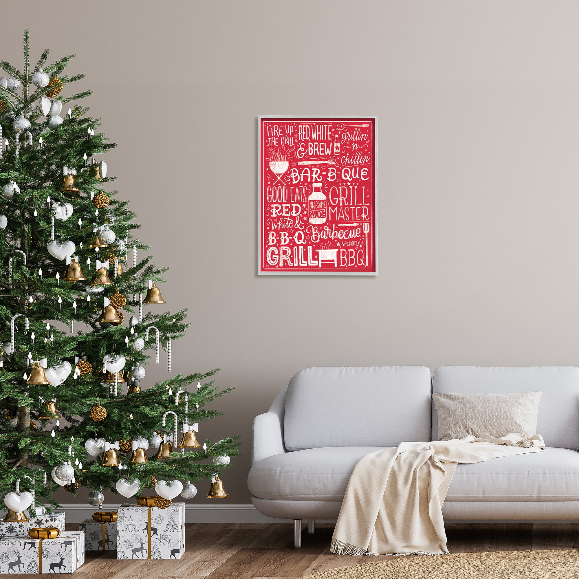 Stupell Indtries Fire Up Grill Summer BBQ Phrases Red White,24 x 30,Design by Amanda McGee