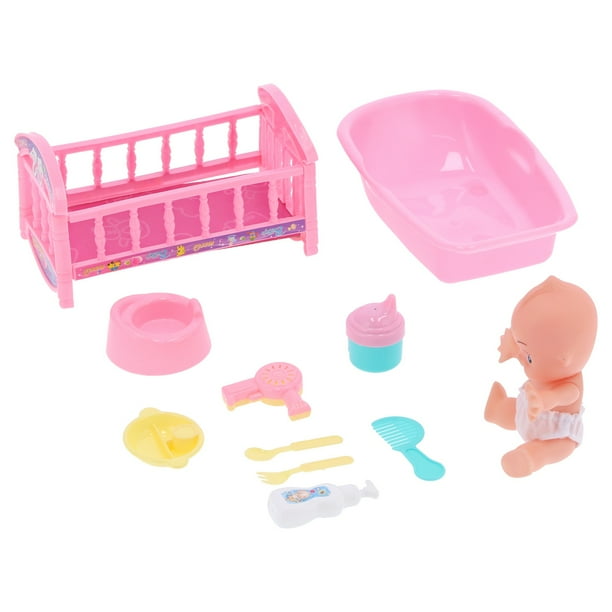 LHCER Baby Doll Bed Set Baby Doll Set Baby Doll Bed Set with Doll Bathtub Bath Accessories Baby Dolls Gift Set for Girls