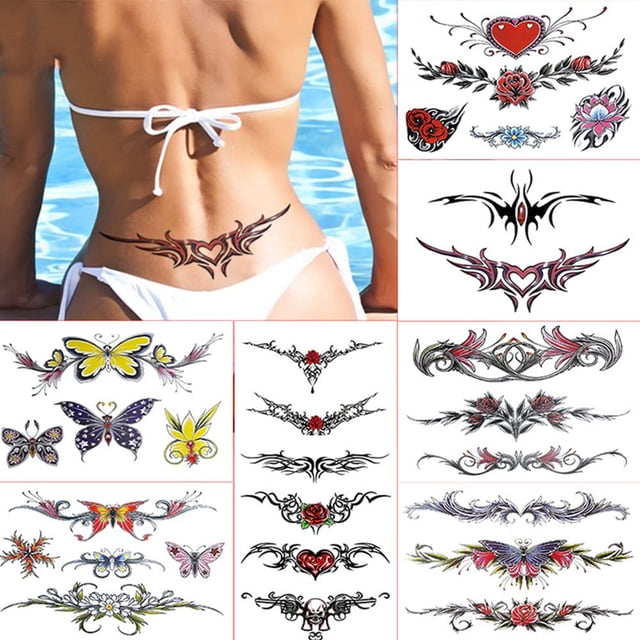 8 Hojas Tatuajes Pegatinas Impermeable Temporal Divertido Tatuaje Cintura Tatuaje Cubierta Cicatriz Tatuaje Femenino Impermeable Mujer Vientre Tatuaje para Mujeres y Niñas