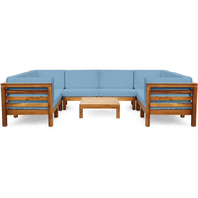 Noble House Oana Ensemble de Canapé Sectionnel en Forme de U 9 Pcs Coussin Teck/bleu