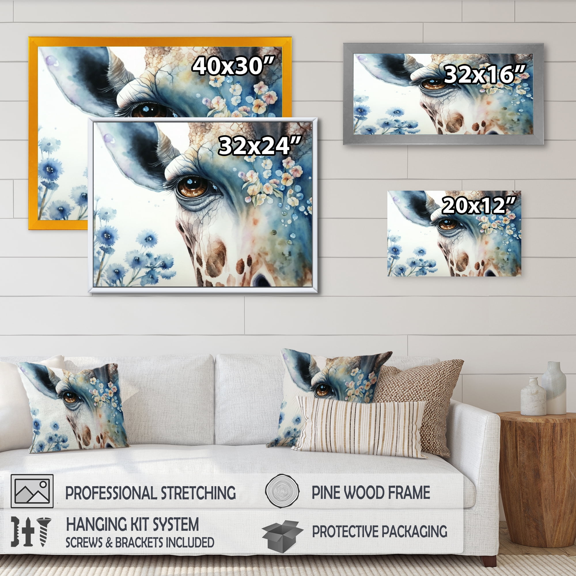 Designart Giraffe Portrait With Flowers I Canvas Wall Art