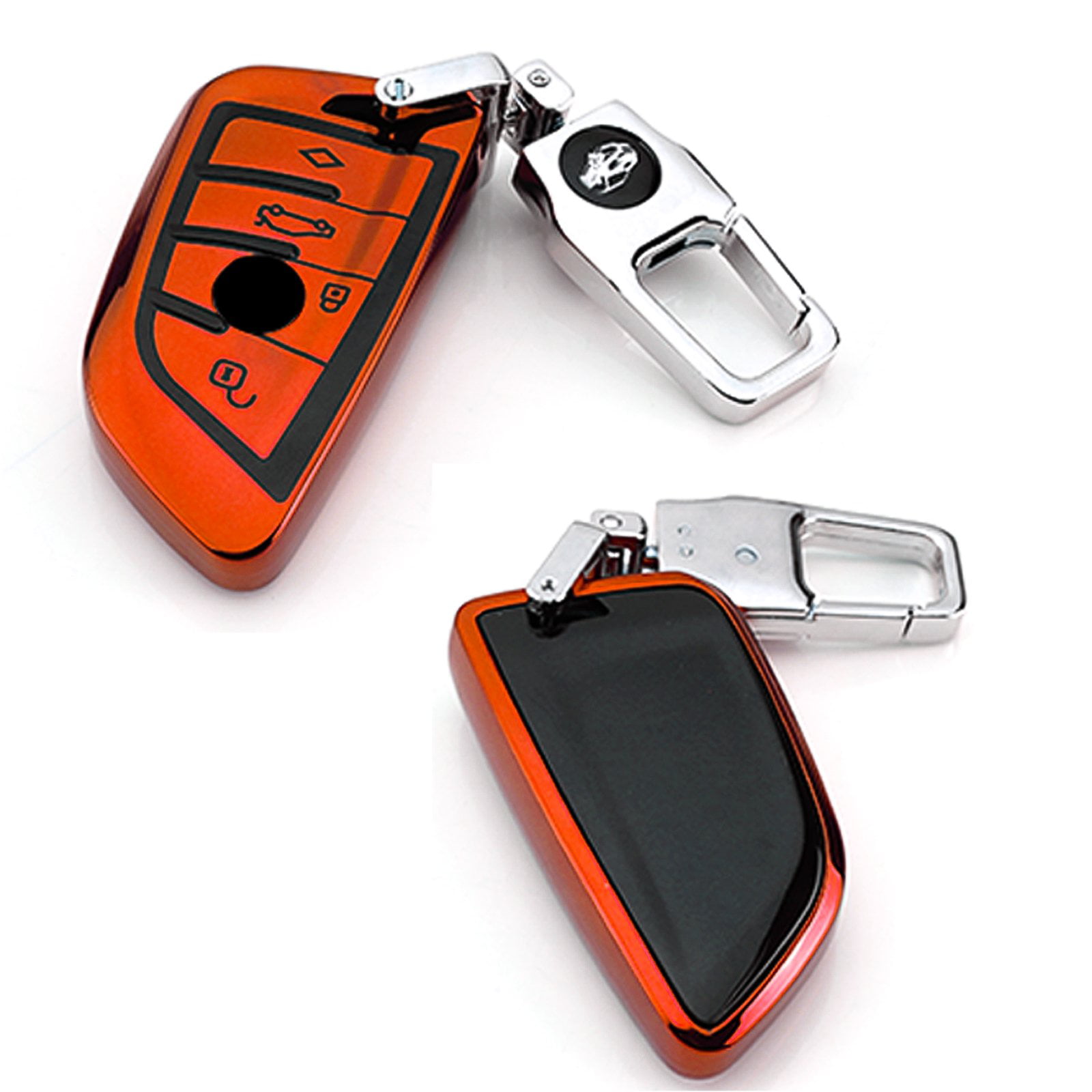 SLAKNOK Compatible with BMW Key Fob Cover with Leather Keychain,Soft TPU  Full Protection Key case Shell for X1 X2 X3 X5 X6 2 5 6 7 Series GT etc.