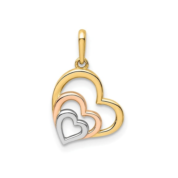 FJC Finejewelers 14 kt Yellow Gold with Rose and White Rhodium Polished 3 Hearts Charm 10 mm