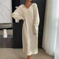 thumbnail image 3 of Efsteb Fall Fashion 2025 Sweater Dress for Women Long Sleeve V Neck Casual Winter Hooded Dress Loose Ribbed Knit Pullover Sweater Maxi Dress (Beige,Free Size), 3 of 8