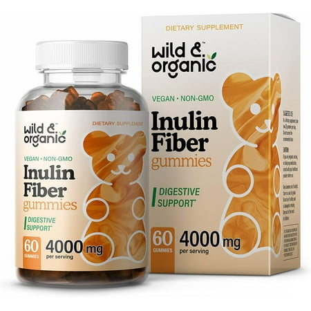 Wild & Organic Inulin Fiber Gummies - Natural Prebiotic Gummies for Digestive Health, 60 Chews