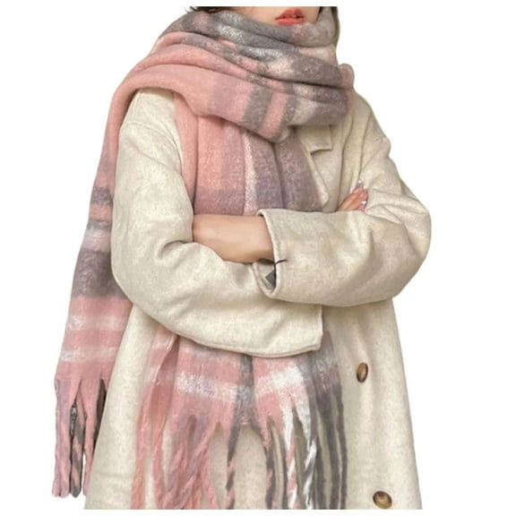Angala Chunky Loop Yarn Plaid Scarf For Cozy Warm Winter Fashion Soft Textured Wrap Shawl Elegant Everyday Style Cozy Stylish Basic Scarf