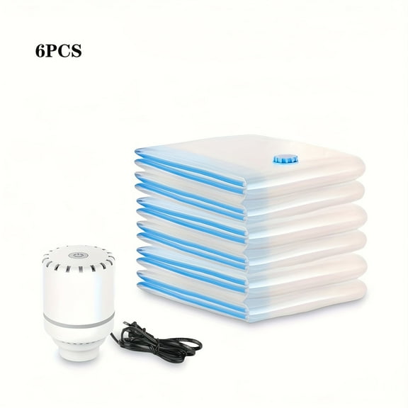 6 Pack Travel Vacuum Storage Bags With Electric Pump, Vacuum Seal Bags for Clothing, Vacuum Sealer Bags for Luggage, Travel Essentials