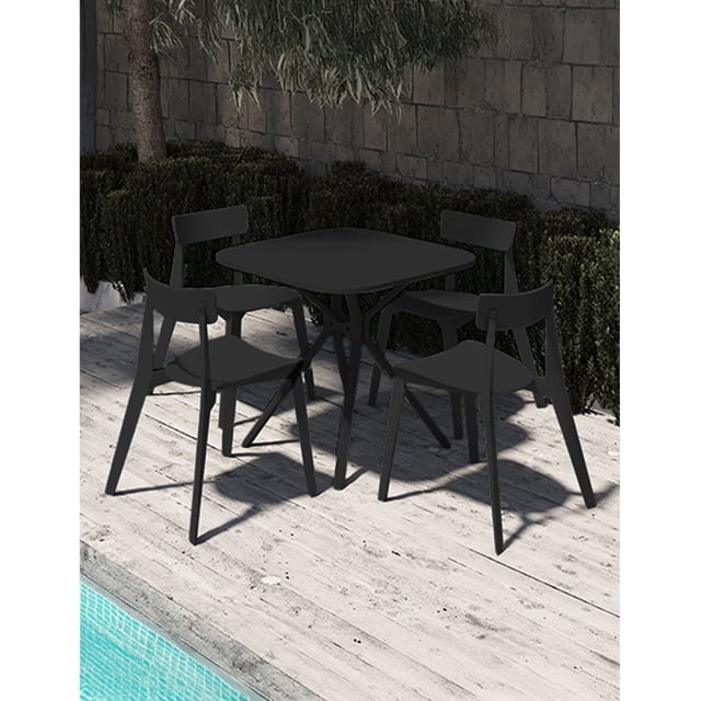 OFFIHO Set mesa Tonnati Negro + 4 sillas Kipali Negro para exterior resistente a rayos UV de polipropileno
