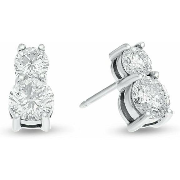Sterling Silver 2ct Stud Earrings Round Cut Simulated Diamond Two Stone Cat Solitaire Studs With 14k White Gold Plated