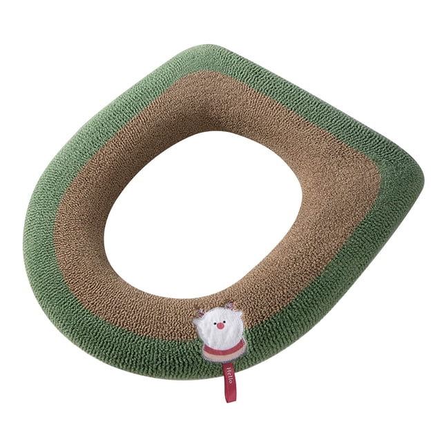 Housse de Siège de Toilette Allongée Douce Tricotée Lavable avec Poignée 42 cm x 38 cm Polyester Bicolore