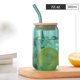thumbnail image 3 of Vaso de vidrio de colores con pajita, recipiente con tapa de bambú, color ámbar, verde azulado, azul, cerveza, tazas, latas, 520 ml, 380 ml, 3 of 5