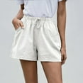 thumbnail image 5 of RYRJJ Womens Summer Pull On Shorts Casual Baggy Trendy Cotton Linen Short Pants Elastic Waist Drawstring Comfy Shorts(White,L), 5 of 8