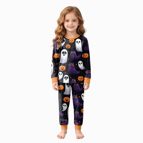 KPOPLK Toddler Girl Pajamas Outfit Sets Long Sleeve Halloween Pajamas Kids Girls Clothes PJs Two Piece Kids Jammies 2 to 8 Years Size 3-4 Years