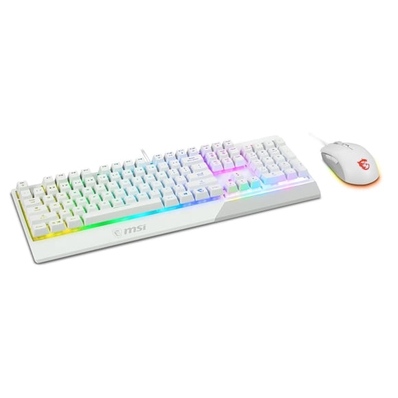 MSI Vigor GK30 Combo Blanc, Clavier de Jeu RGB GK30 à 6 Zones et Souris de Jeu GM11, Hydrofuge et Anti-Éclaboussures, 5000 DPI