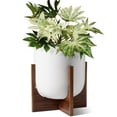 thumbnail image 3 of BEMAY 12" White Ceramic Planter with Wood Stand, Large Indoor Plant Pot and Flower Pot for Tall Plants and Houseplants, Mid Century Modern Decor, 3 of 10