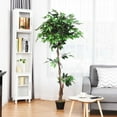 thumbnail image 2 of Costway 5.5' Artificial Ficus Silk Tree Wood Trunks Green In/Outdoor Home Decor, 2 of 10