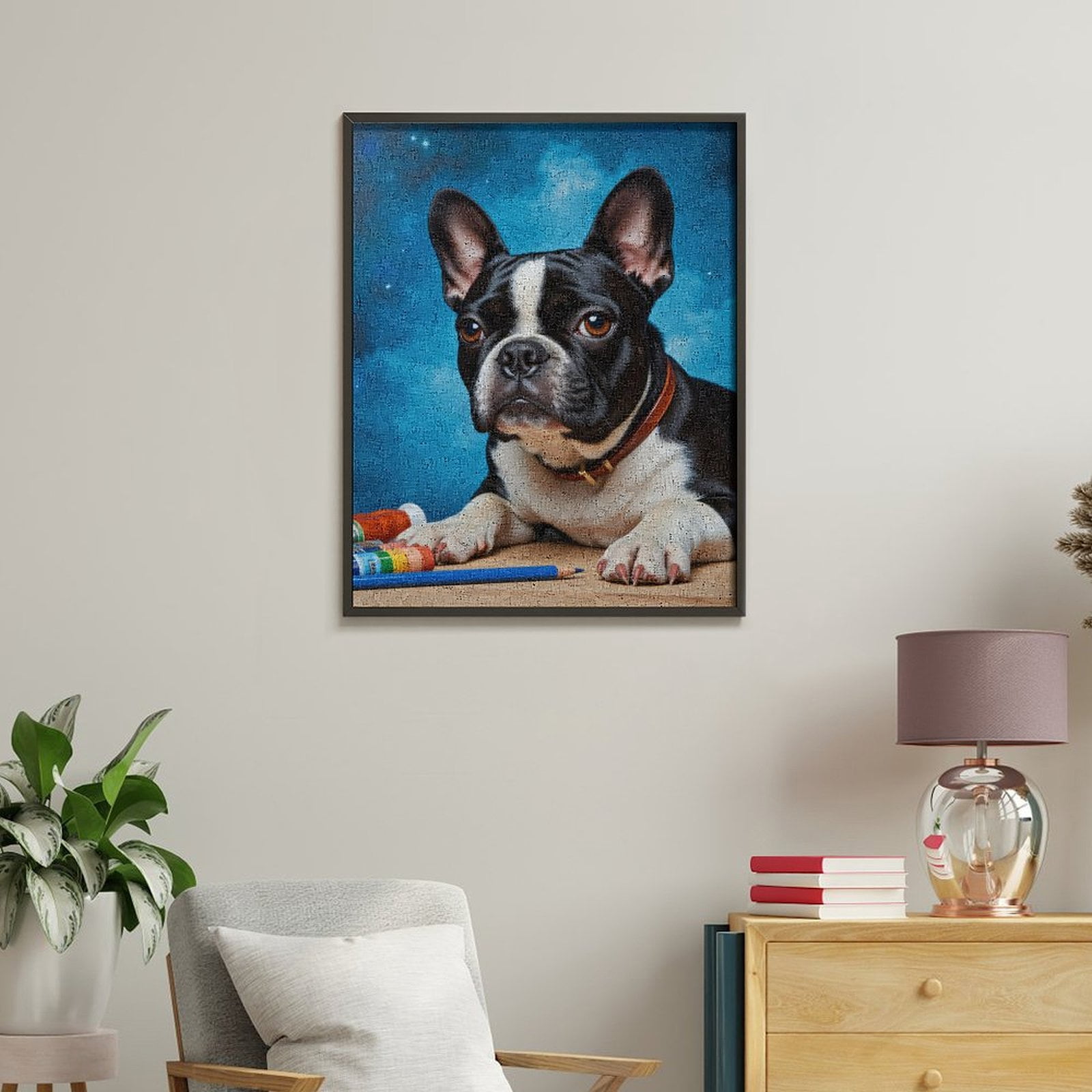 Paint By Numbers Kit for Adults Beginner - DIY Dog Art Supplies Sky Blue Canvas Painting Kits for Adults, Frameless Paint By Number for Adults for Home Wall Decor 16x20 Inch