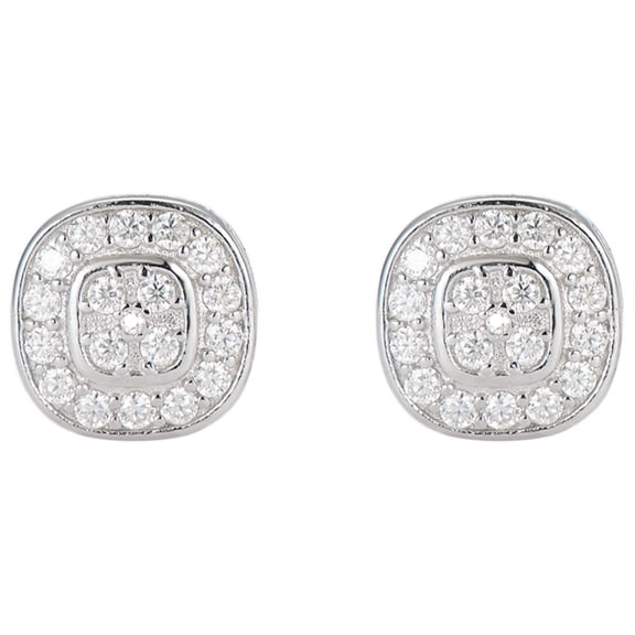 KIJ 0.29 Carat Double Halo Square Cluster Moissanite Stud Earrings, D Color Rhodium Plated 925 Sterling Silver Hypoallergenic Gifts for Men Women