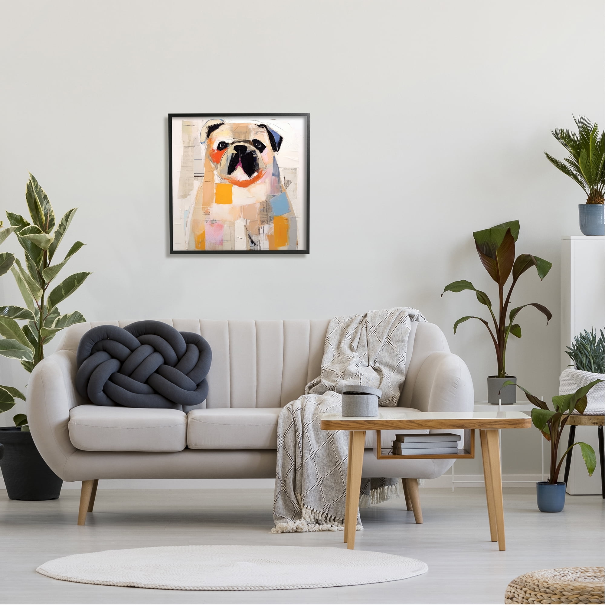 Stupell Industries Modern Pug Portrait Animals & Insects Painting Black Framed Art Print Wall Art, 24 x 24