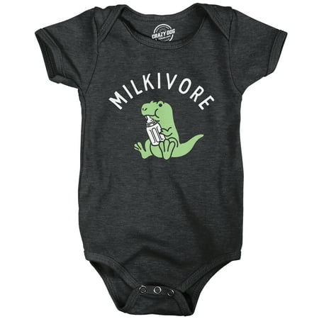 

Milkivore Baby Bodysuit Funny Cute Milk Drinking Baby Dinosaur Jumper For Infants (Heather Black - MILKIVORE) - 18 Months
