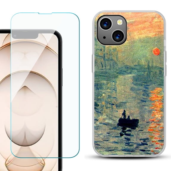 Slim-Fit Flexible TPU Gel Phone Case for iPhone 13, with Tempered Glass Screen Protector, by OneToughShield ® - Sunrise Impression