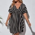 thumbnail image 6 of Summer Saving Wycnly Dresses for Women 2024 Casual High Waist Swing Hem Plus Size Short Dresses Short Sleeve V-Neck Striped Print Summer Mini Sun Dress Khaki XXL Clothes, 6 of 7