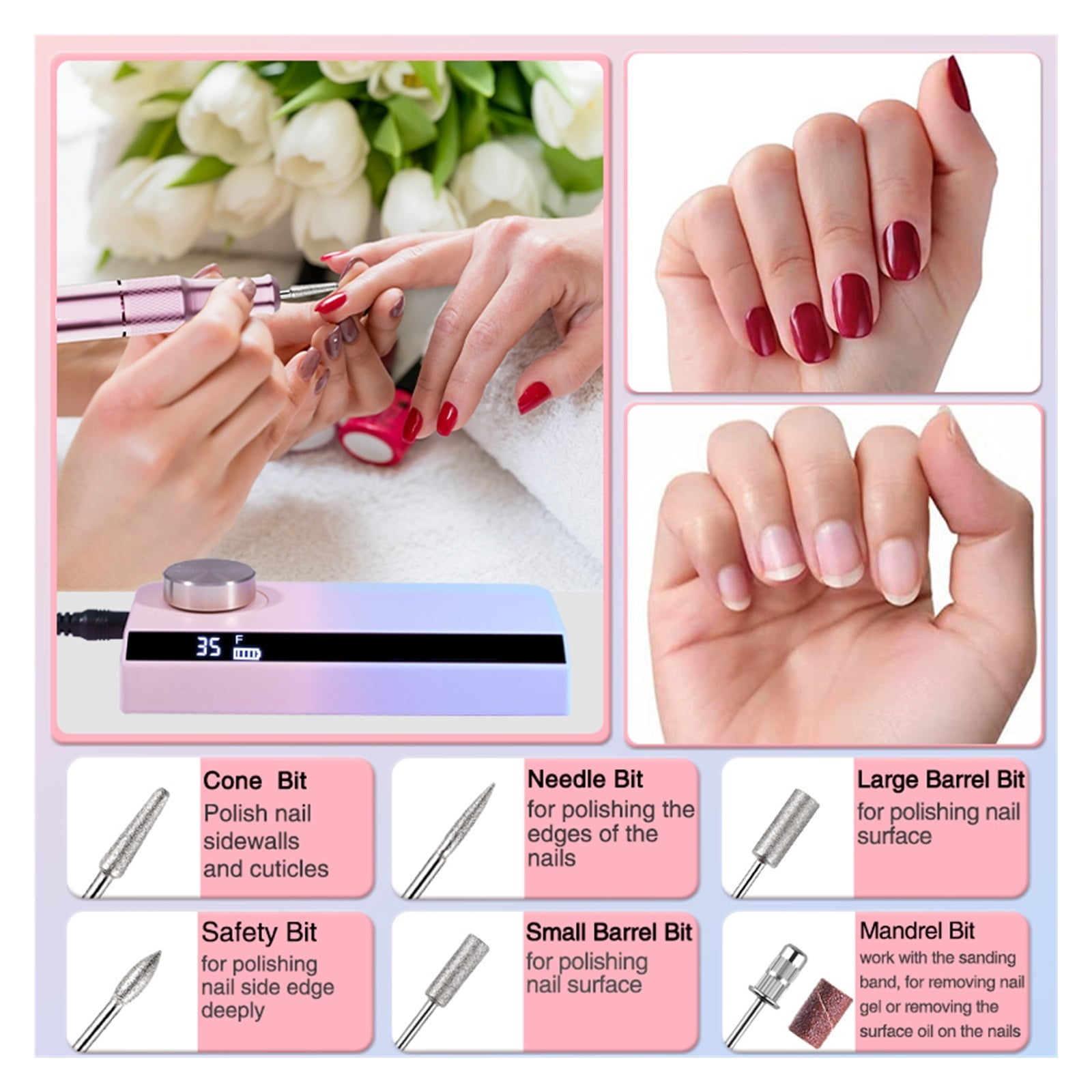 35000RPM Portable Nail Drill Machine For Acrylic Gel Rechargeable Nail Drill Electric Apparatus For Manicure Pedicure ,Low Noise