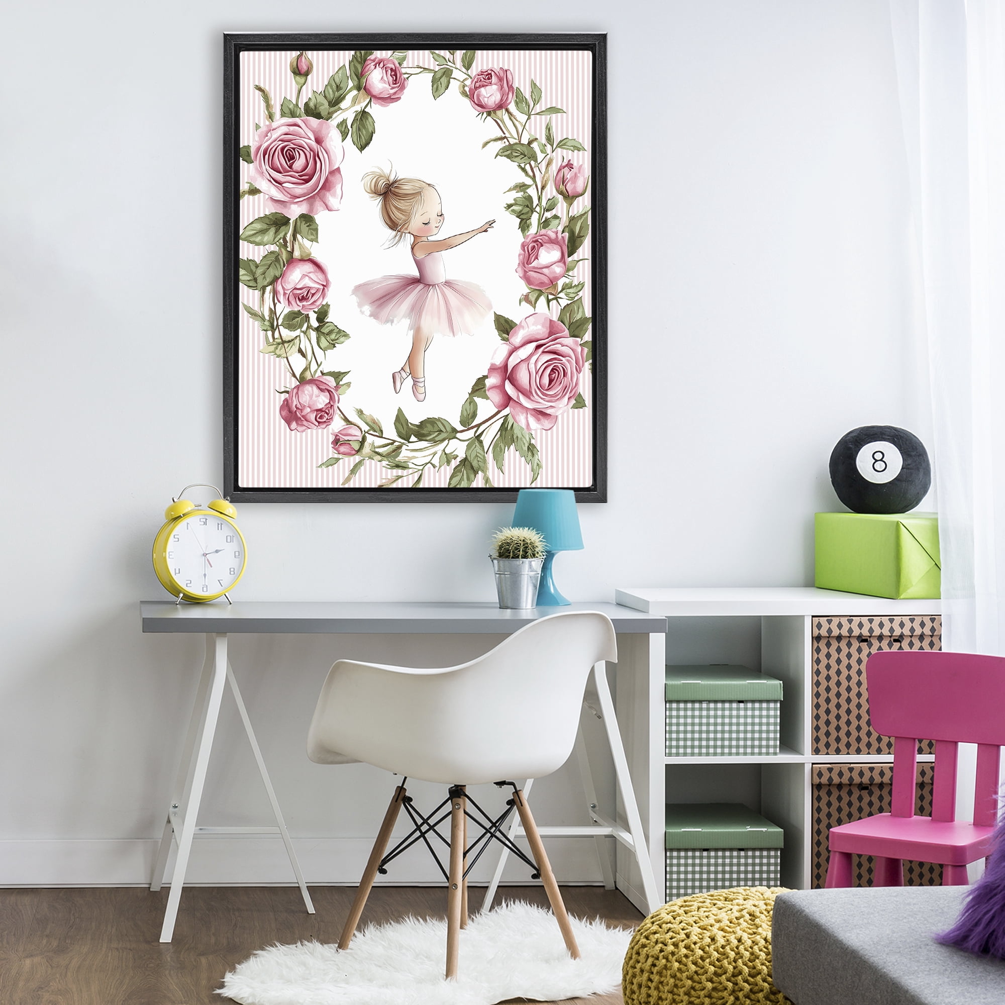 Stupell Industries Little Rose Dance Ballerina Black Framed Floater Canvas Wall Art, design by Christine Simpson Art