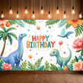 thumbnail image 6 of Dinosaur Theme Happy Birthday Banner Tropical Design Kids Party Celebration Backdrop for Outdoor Decor Birthday Event Photography, 6 of 8