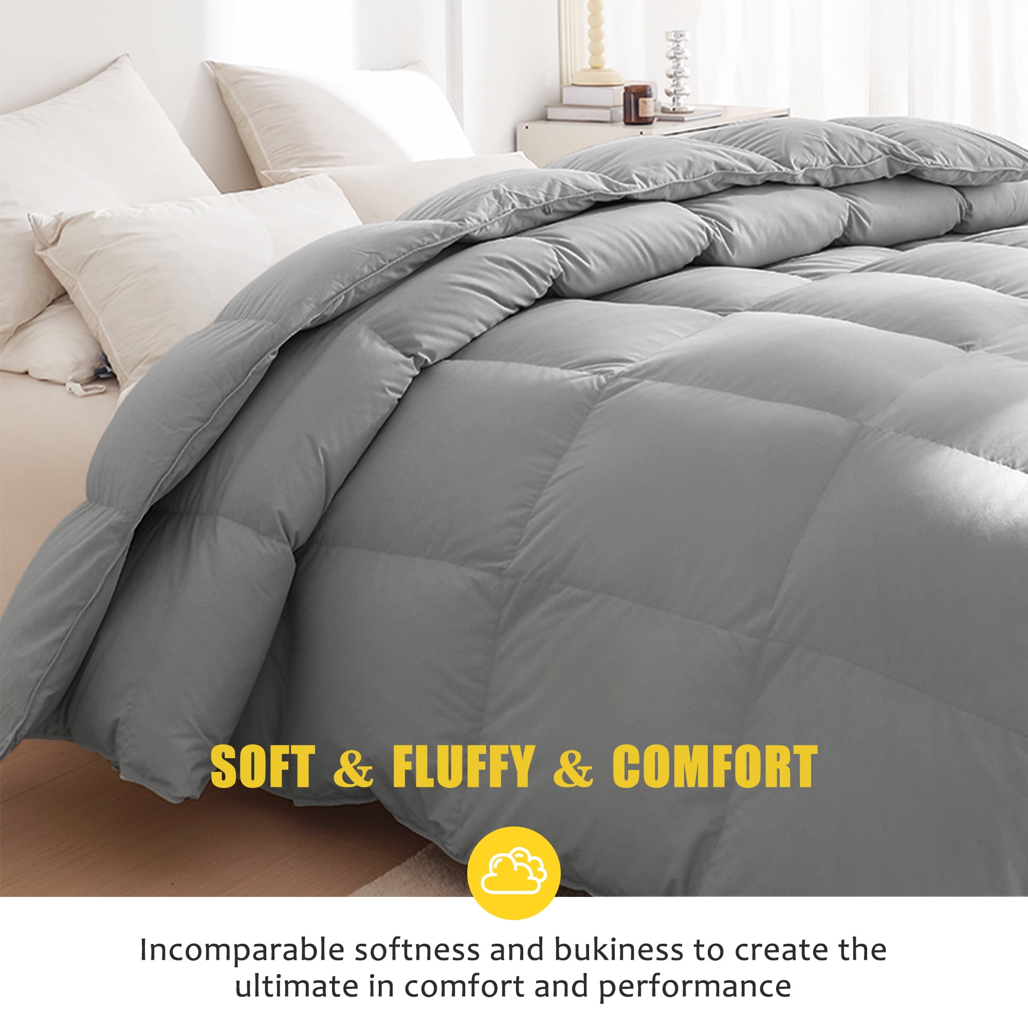 DOMDEC Ultra Soft Warm Heavy Weights Down Comforter Duvet Insert, Grey, King Size