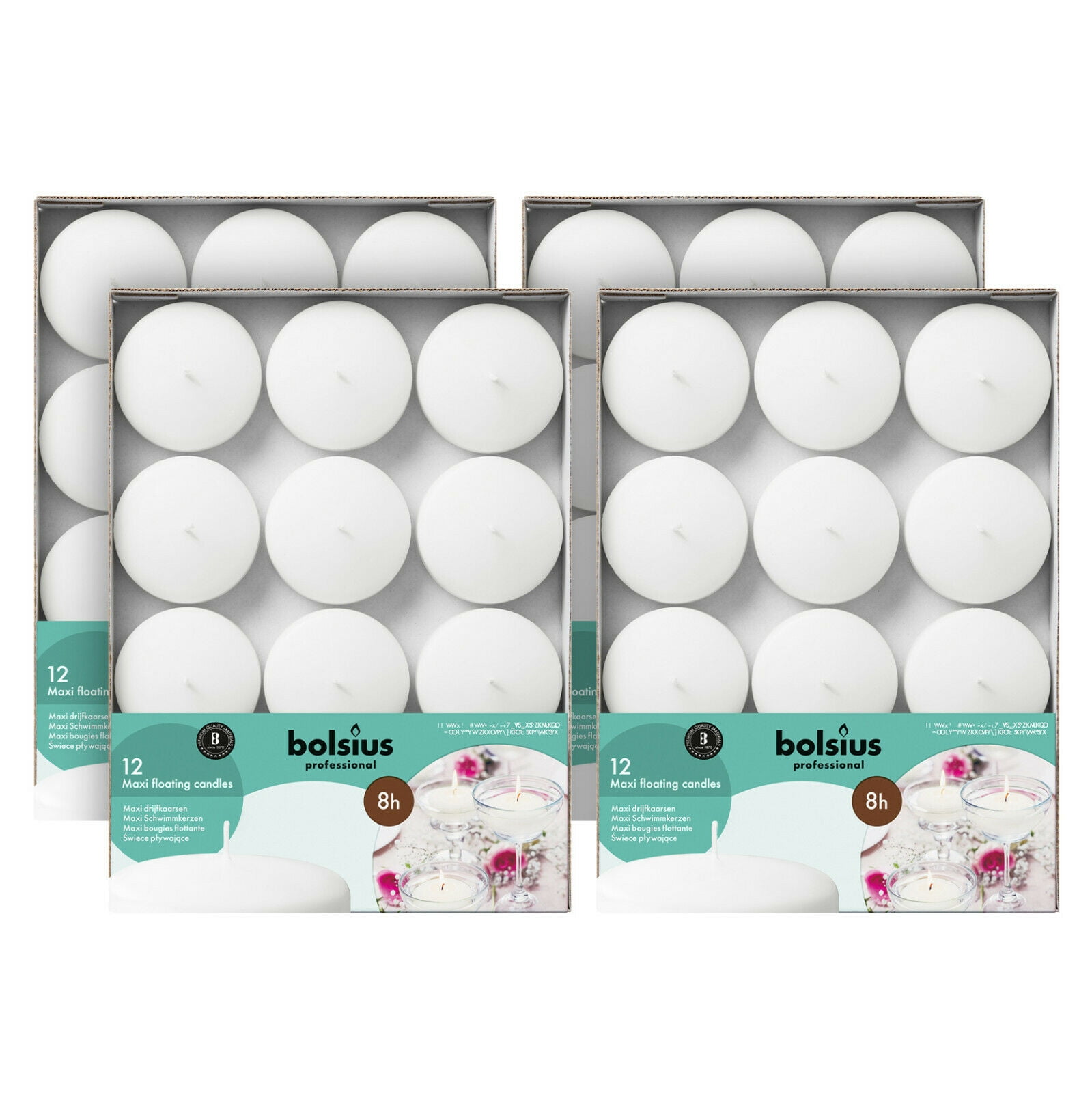 White Floating Candles 3 Inch Unscented 48 Pack for Wedding, Dinner