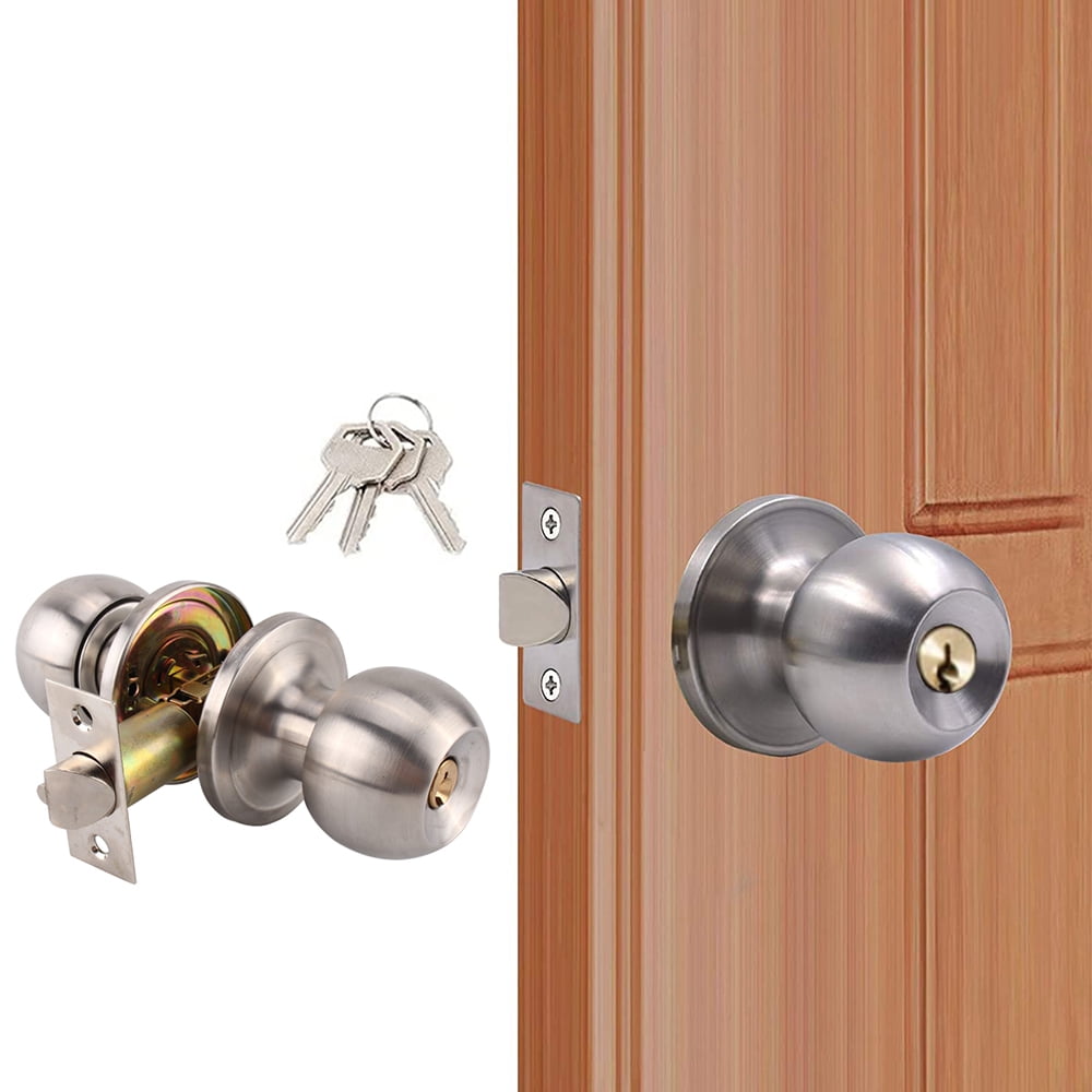Entry Door Knob Set, Satin Nickel Exterior Door Knobs with Lock and Keys for Entrance and Front