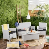 SAFAVIEH Mojavi Outdoor Patio 4 Piece Conversation Set, Grey/Black