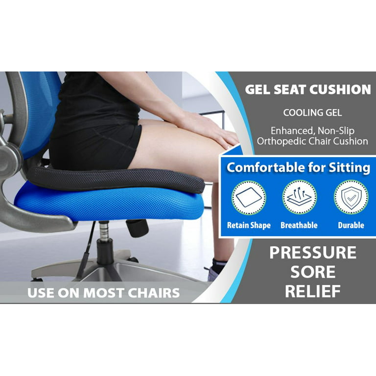 FOMI Thick Premium All Gel Orthopedic Seat Cushion Large Comfortable Pad  for Car, Office Chair, Wheelchair, or Home Pressure Sore Relief, Prevents  Sweaty Bottom Durable, Portable 