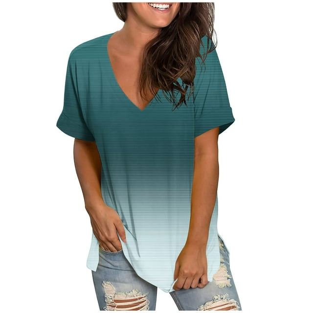 Birdeem T-Shirt Décontracté Mode Femme Col en V Manches Courtes Ample