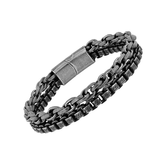 DESIGNICE Men'S Stainless Steel Gunmetal Tone Stacked Bracelet,Men Bracelet Silver