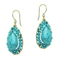 thumbnail image 4 of Mosaic Teardrop Simulated Turquoise Handmade Brass Earrings, 4 of 4