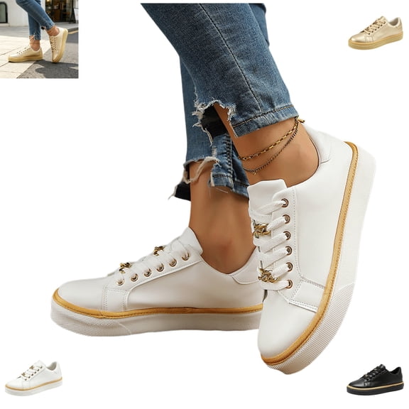 YOUYEDIAN Sneakers for Women Fashion Round Toe Slip On Platform Flat Sneakers Casual Outdoor Strap Design Walking Shoes