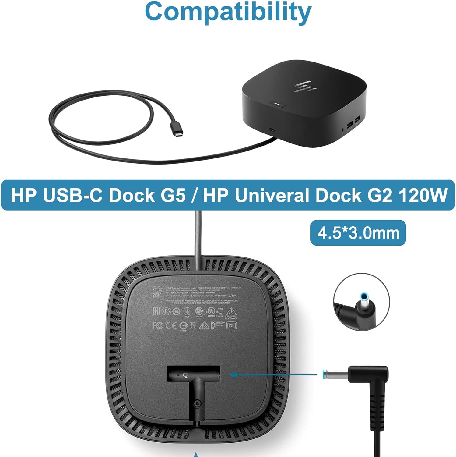 FLGAN 120W 6.15A Charger 710415-001 L41856-001 for HP USB-C Dock  