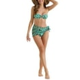 thumbnail image 2 of INSPIRAR CHIC Conjuntos de Bikini Bandeau con Estampado Floral para Mujeres, 3 Piezas, Lazo Trasero, Trajes de Baño de Parte Inferior Triangular, Verde Grande, 2 of 5