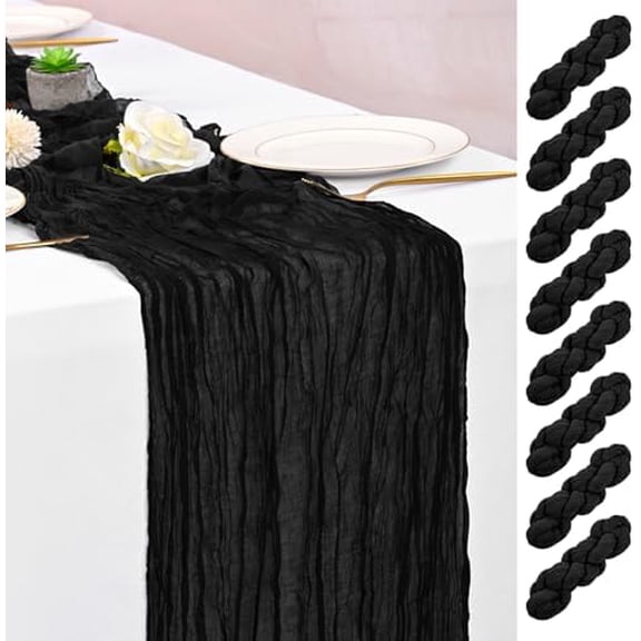 8 Pack Black Table Runner 10FT Cheesecloth Table Runner Boho Gauze Table Runners Long Rustic Sheer Fabric Table Runners for Wedding Party Bridal Shower Farmhouse & Home Decor