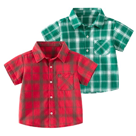 LYMAYTER 1-6T Baby Boys Short Sleeve Dress Shirts Toddler Formal Uniform Plaid Shirt Blouses