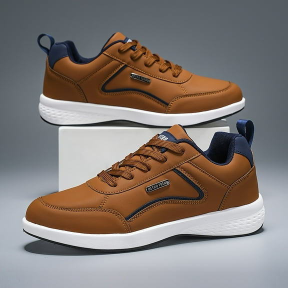 Men's Lightweight All-Season Lace-Up Shoes • Brown/Black Accent Formal & Casual Shoes • Cushioned EVA/TPR Sole for Office, Travel, Hiking • PU Upper & Breathable Design • Extended Sizes Available