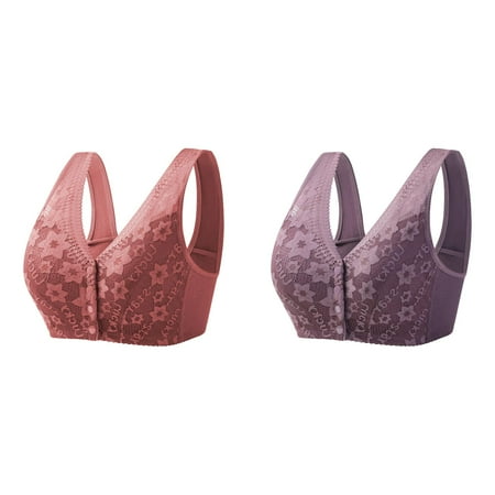 Lojoutye 2 Pack( 1PCS & B 1PCS) Multipack Women Bras Wireless Womens No Steel Ring Front Close Bra T Sports Bra Women Back Plus Size Seamless Unlined Bra for Large Bust
