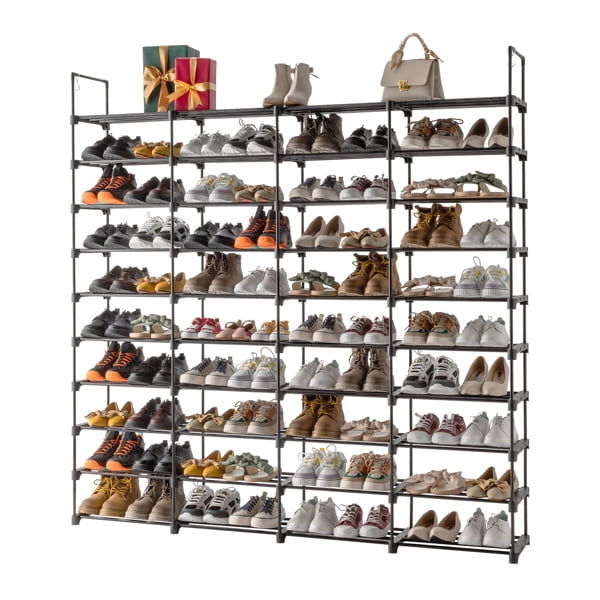 Alvantor 10-Tier Black Stackable Shoe Rack Organizer for Entryway and Closet