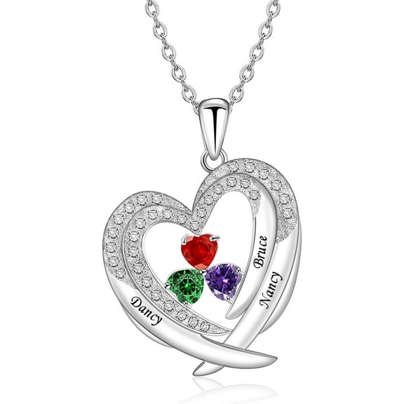 Personalized Mothers Necklace with Birthstones Custom Simulated Birthstone Necklace for Women Engraved Mother Necklace with Names Personalized Heart Wing Necklace for Mothers Day
