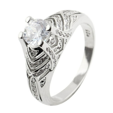 Faux Pearl Rhinestone Ring - Women Ladies Metal Faux Rhinestone Inlaid Finger Ring Band Silver Tone US 10