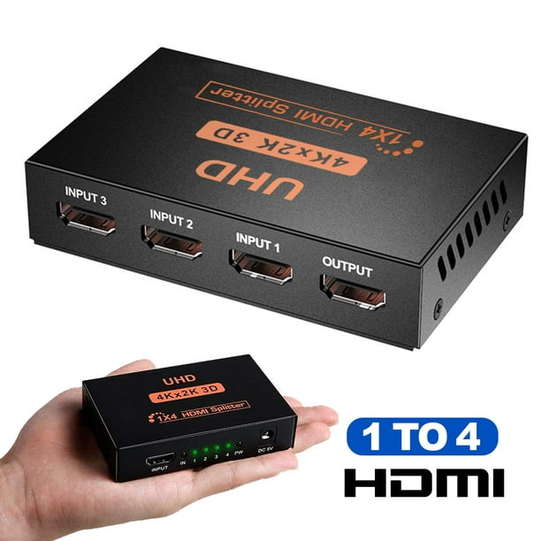 systematisch Rondlopen Bijna dood 1x4 HDMI Splitter, 1 in 4 Out HDMI Splitter Audio Video Distributor Box  Support 3D & 4K x 2K 1080P and 3D Compatible for HDTV, STB, DVD, PS3,  Projector Etc - Walmart.com